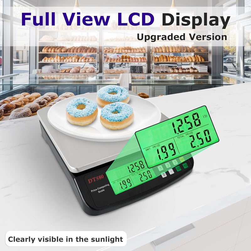 MOCCO Large Digital Kitchen Scale 40kg/88lb Stainless Steel Price Computing Scale Counting Scale Deli Scale with LCD Display for Baking Bread Cooking Meat Prep Parts and Coins Adapter Included (Black) - Image 4